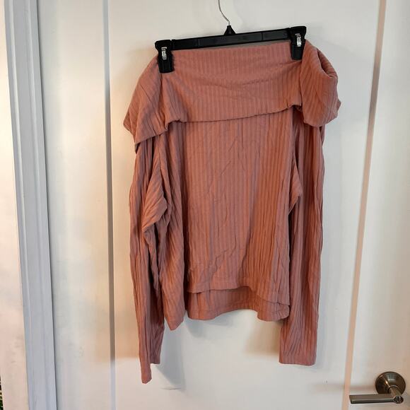 Anthropologie Pink Ribbed Off-The-Shoulder Long Sleeve Top Size 1X - Picture 2 of 9